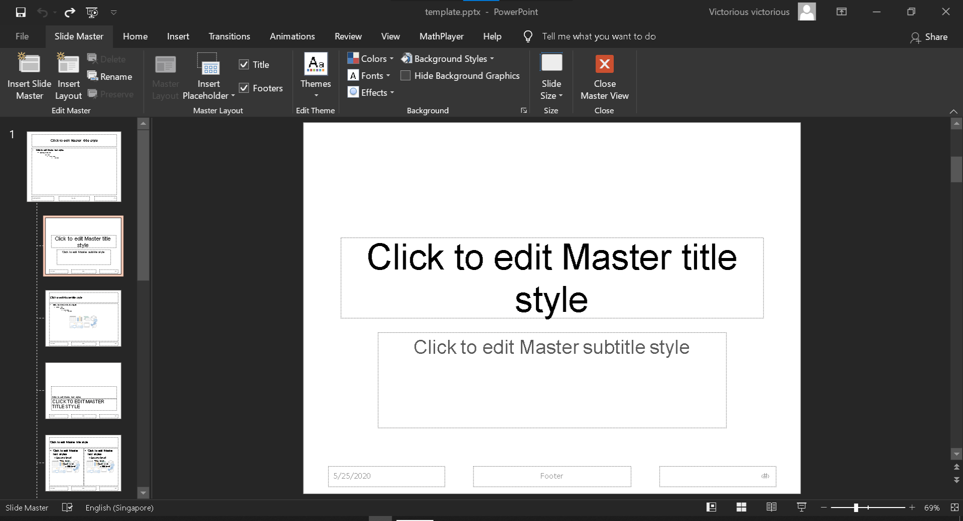 The title slide for our sprint review slides. It can have its main title, subtitle and date placeholder fields customized
